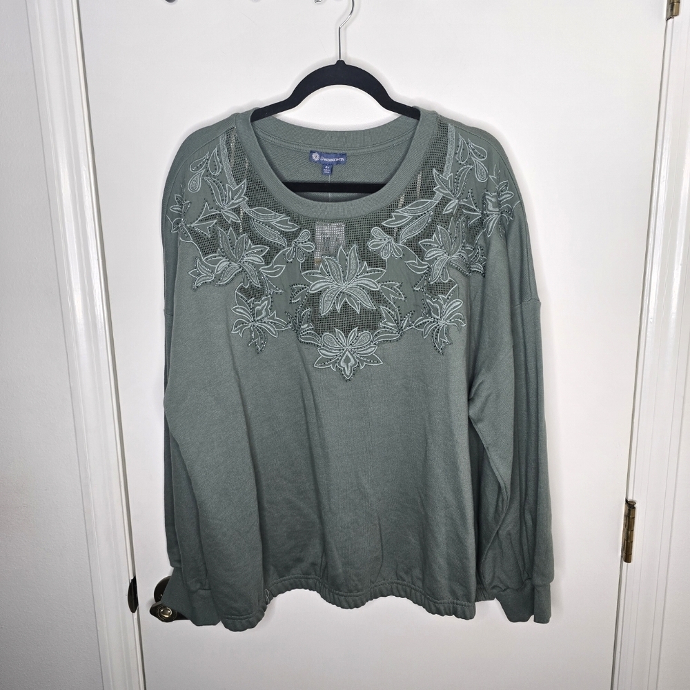 Democracy Green Embroidered Beaded Sweatshirt NWT 3X